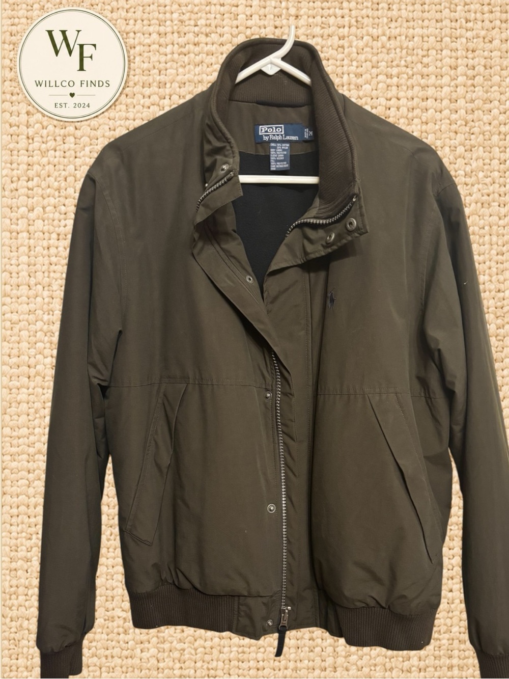 Polo Ralph Lauren Men’s Medium Olive Green Fleece Lined Bomber Jacket